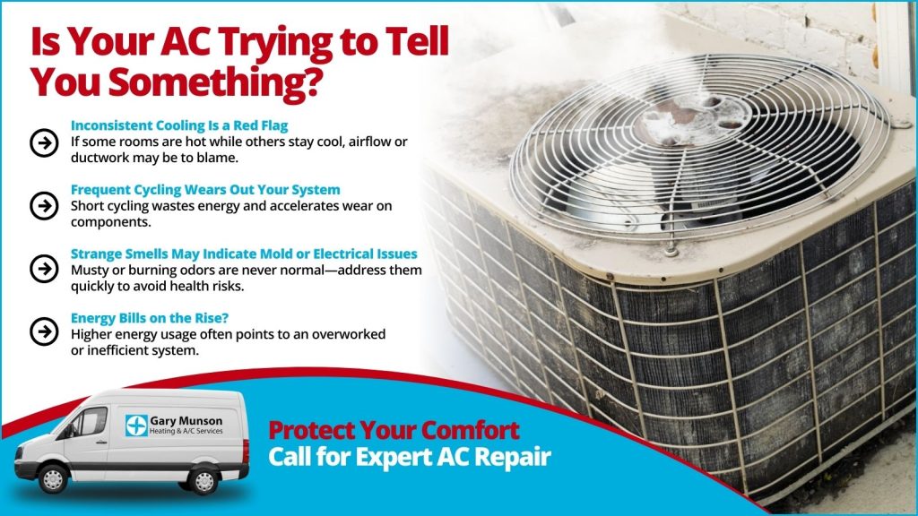 This is an image of an old broken down air-conditioning unit. The headline reads is your AC trying to tell you something?