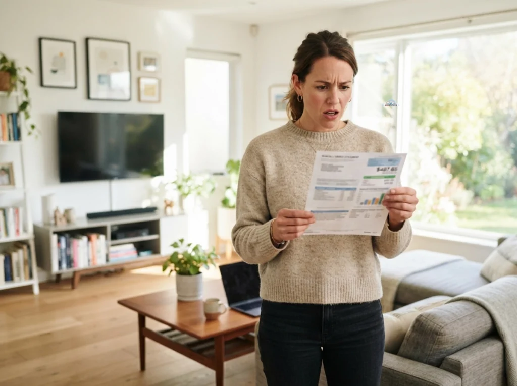 A woman shocked at her energy bill