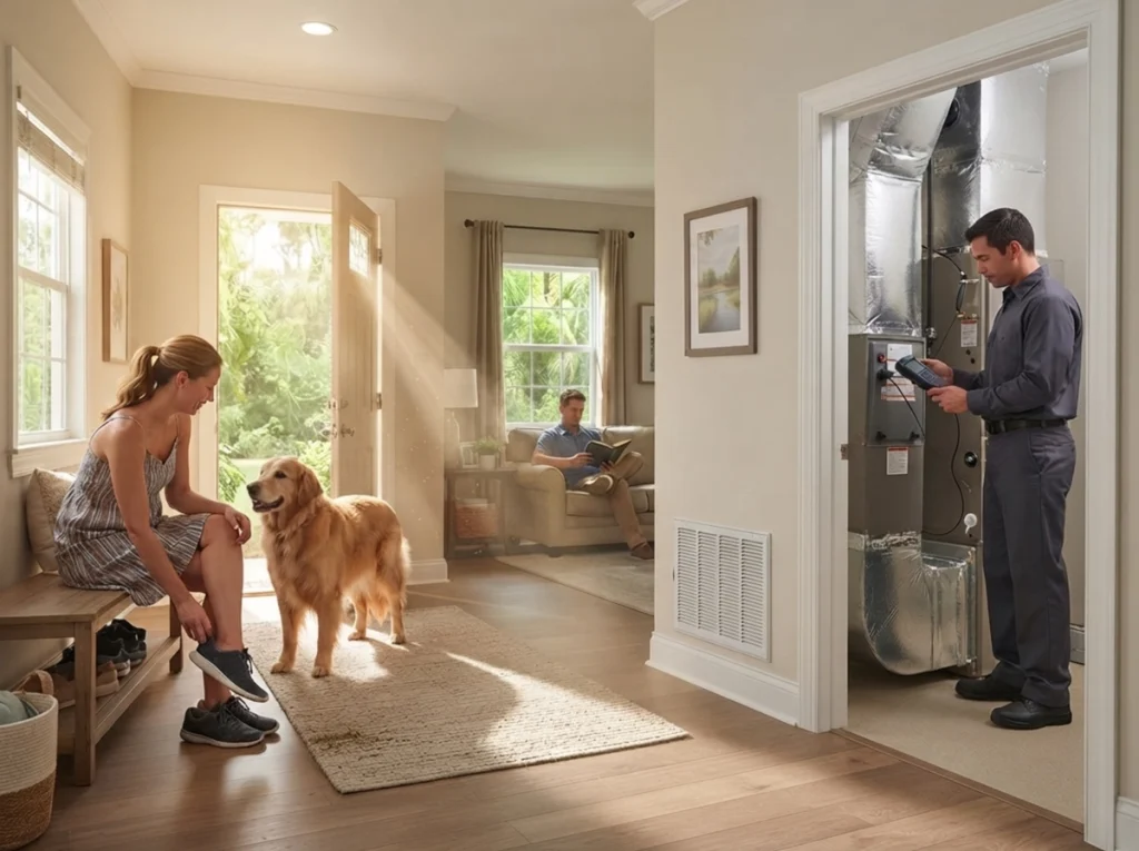 Whole-house air purifier reducing indoor summer allergens
