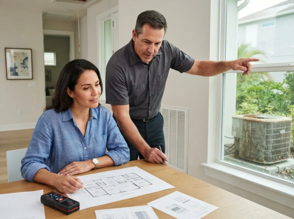 Lake Nona homeowner reviewing a calculated HVAC replacement recommendation